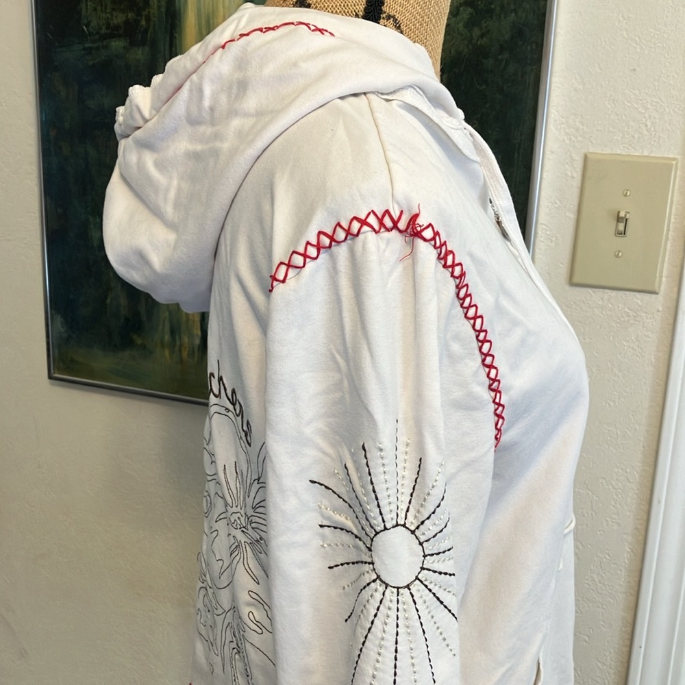 Vintage Y2k Rare Skechers White Embroidered Floral Stitched Zip Up Hoodie Xl View 6
